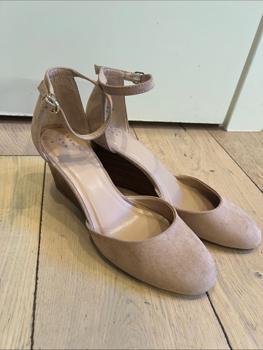 a new day Blush Suede Ankle-Strap Wedge Pumps